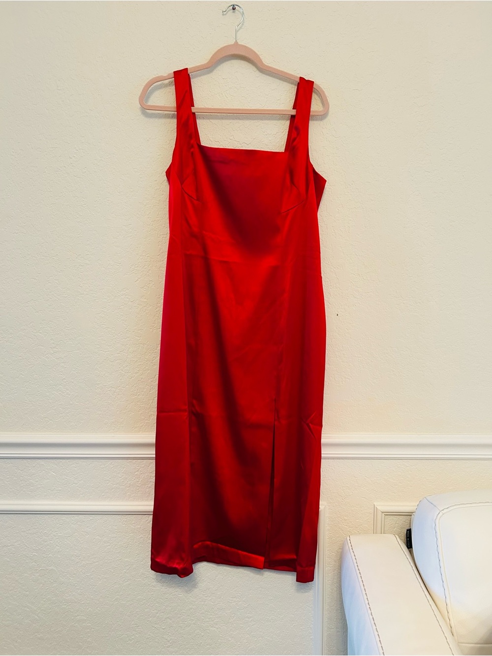 Hutch Red Square-Neck Midi Slip Dress